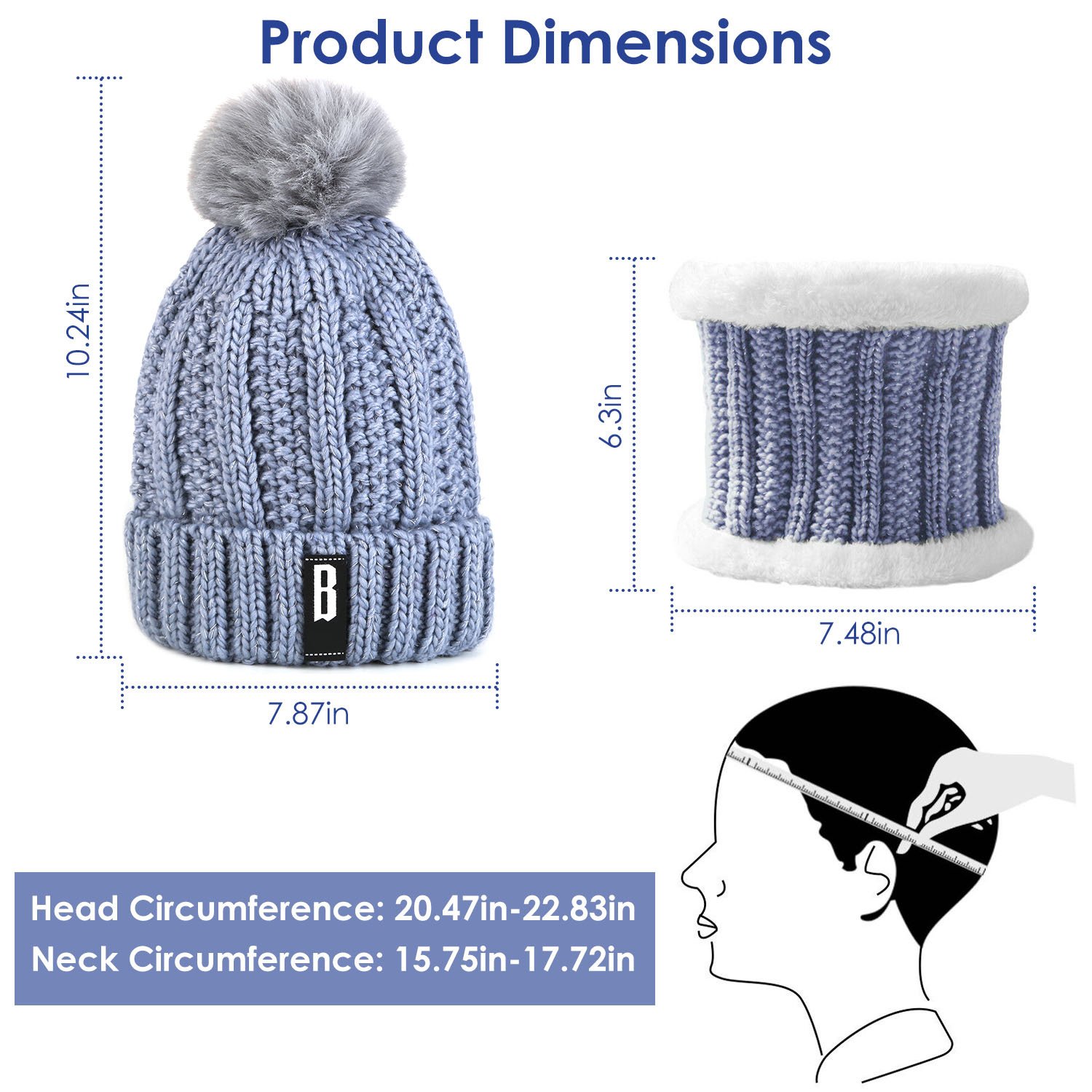Ensemble bonnet et écharpe d'hiver pour femme – Bonnet en tricot chaud et tour de cou – Idéal pour la marche, la course, la randonnée, le camping et les activités de plein air – Idée cadeau - Image 6