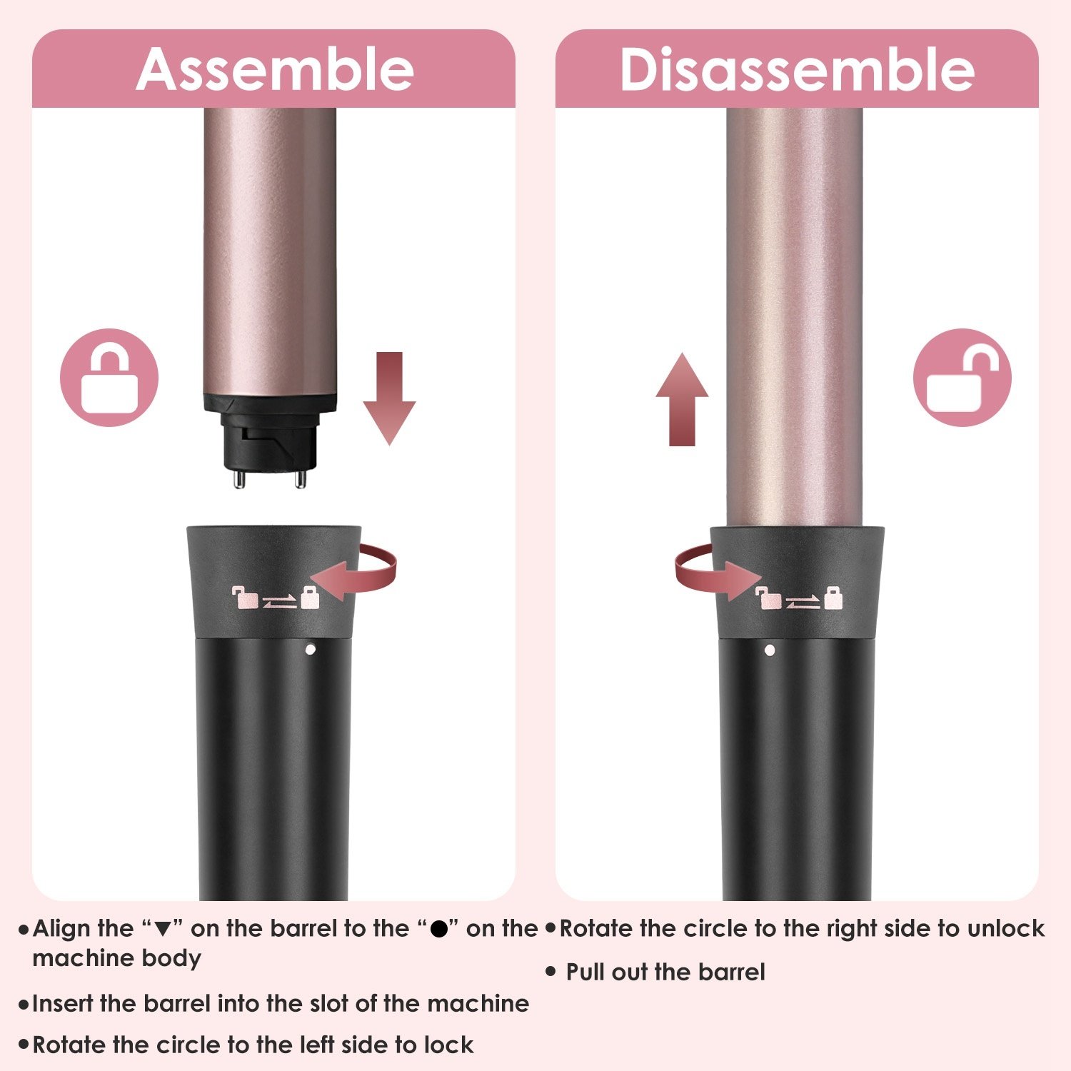 2 options disponibles – 1 appareil 5-en-1 : brosse chauffante et fer à boucler anti-emmêlement avec 4 niveaux de température, cordon rotatif à 360°, 5 embouts interchangeables, 2 pinces et arrêt automatique après 1 heure. - Image 6