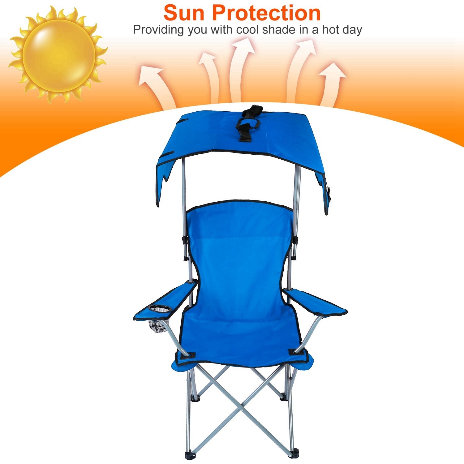 1 chaise de camping pliable avec auvent et porte-gobelet, charge maximale de 150 kg (330 lb), se replie en sac de transport, expédition FedEx - Image 10