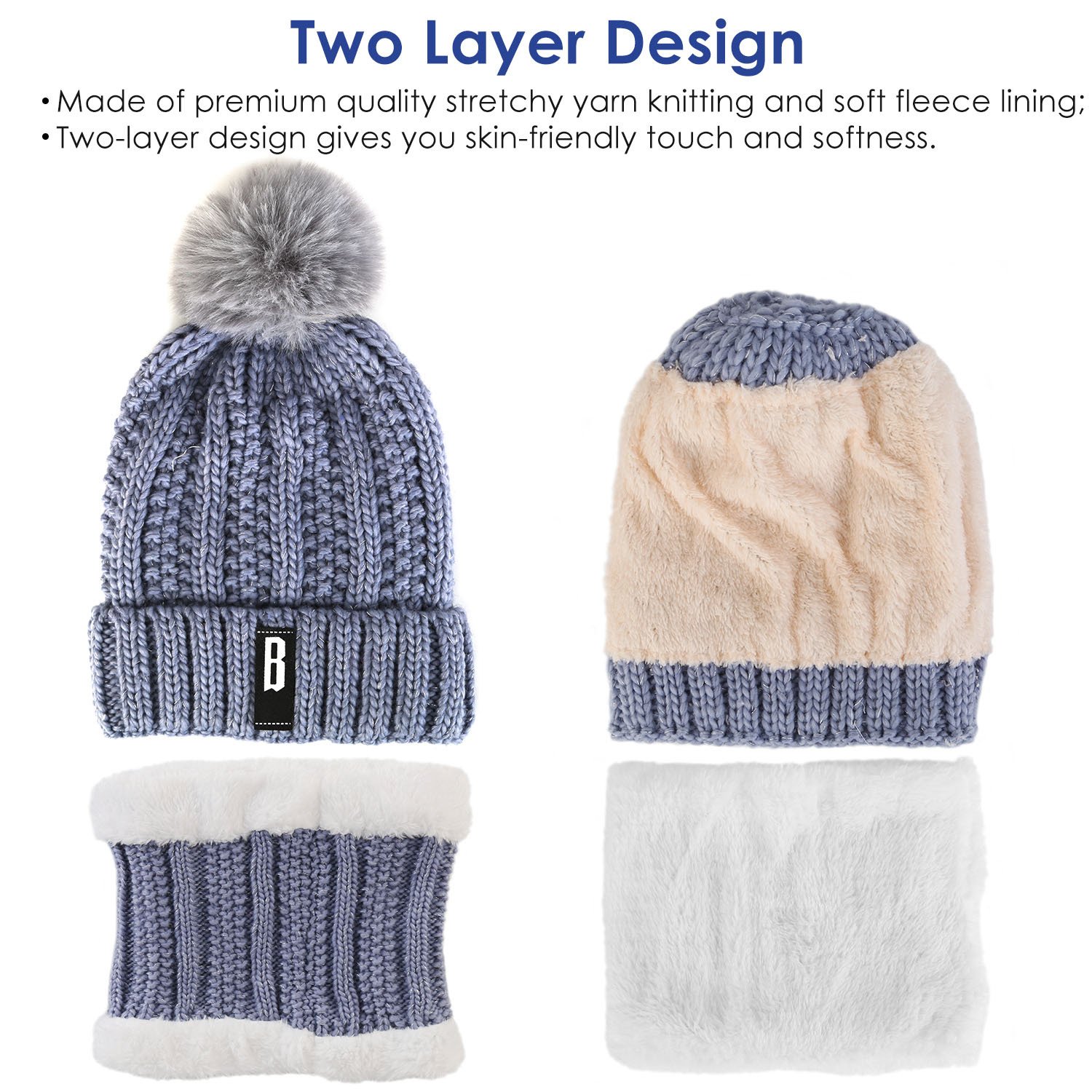 Ensemble bonnet et écharpe d'hiver pour femme – Bonnet en tricot chaud et tour de cou – Idéal pour la marche, la course, la randonnée, le camping et les activités de plein air – Idée cadeau - Image 9