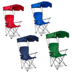 1 chaise de camping pliable avec auvent et porte-gobelet, charge maximale de 150 kg (330 lb), se replie en sac de transport, expédition FedEx
