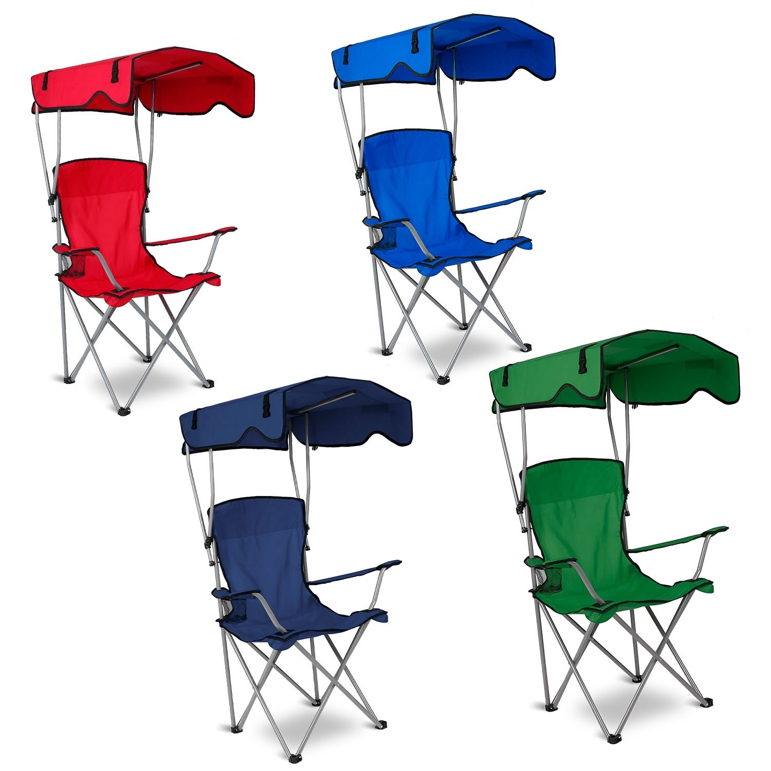 1 chaise de camping pliable avec auvent et porte-gobelet, charge maximale de 150 kg (330 lb), se replie en sac de transport, expédition FedEx