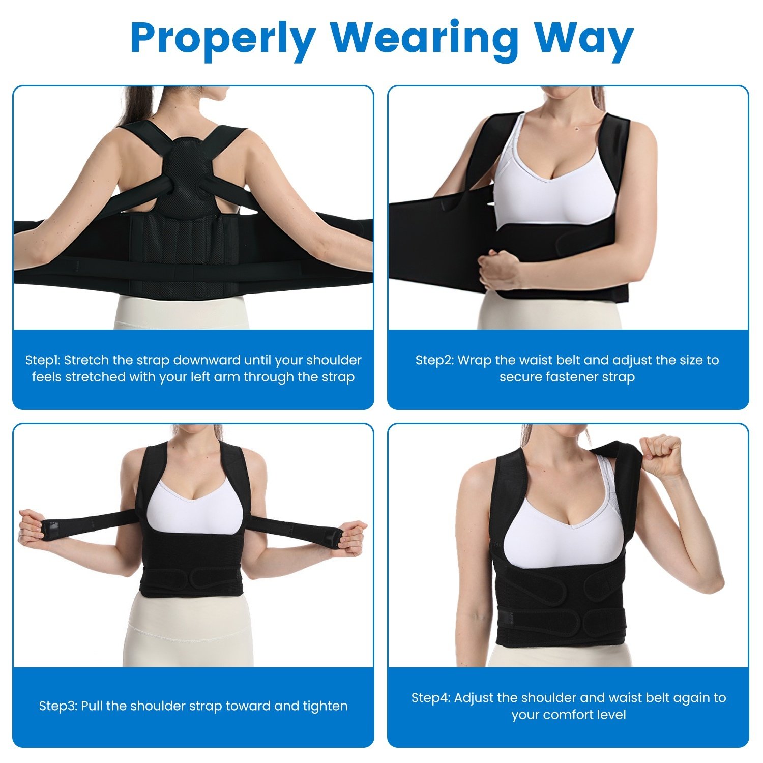 Correcteur de posture réglable pour hommes et femmes (3 tailles disponibles) – Redresse-dos pour corriger la cyphose et l'affaissement des épaules – Invisible sous les vêtements – Soulagement des douleurs du haut du dos - Image 4