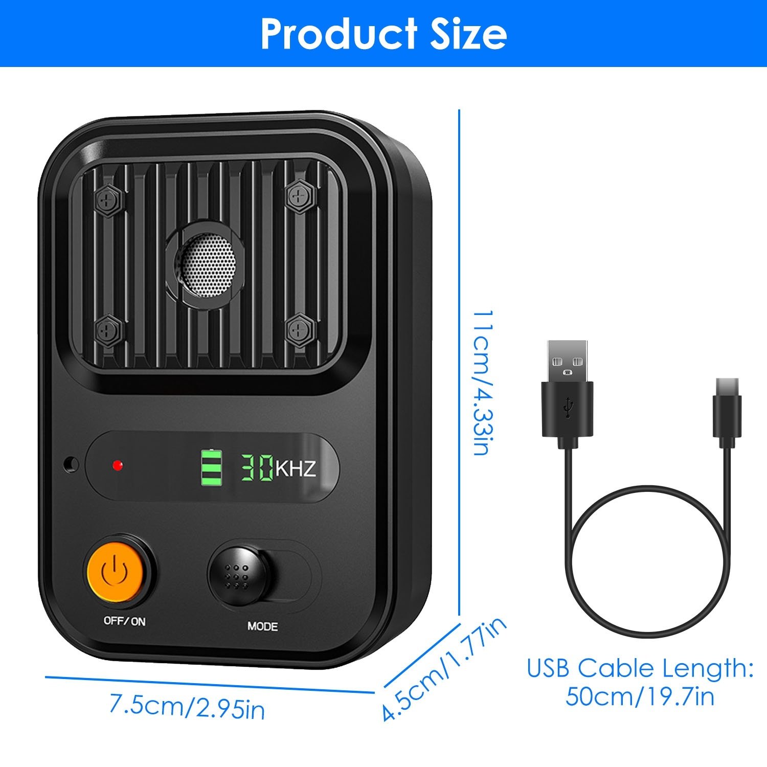 Options de couleur noir et vert – 1 dispositif anti-aboiement à ultrasons rechargeable : boîtier de dissuasion et de dressage automatique, étanche (IPX4), avec 3 fréquences et une portée de détection maximale de 10 mètres (32,8 pieds), adapté à la plupart des chiens. - Image 7