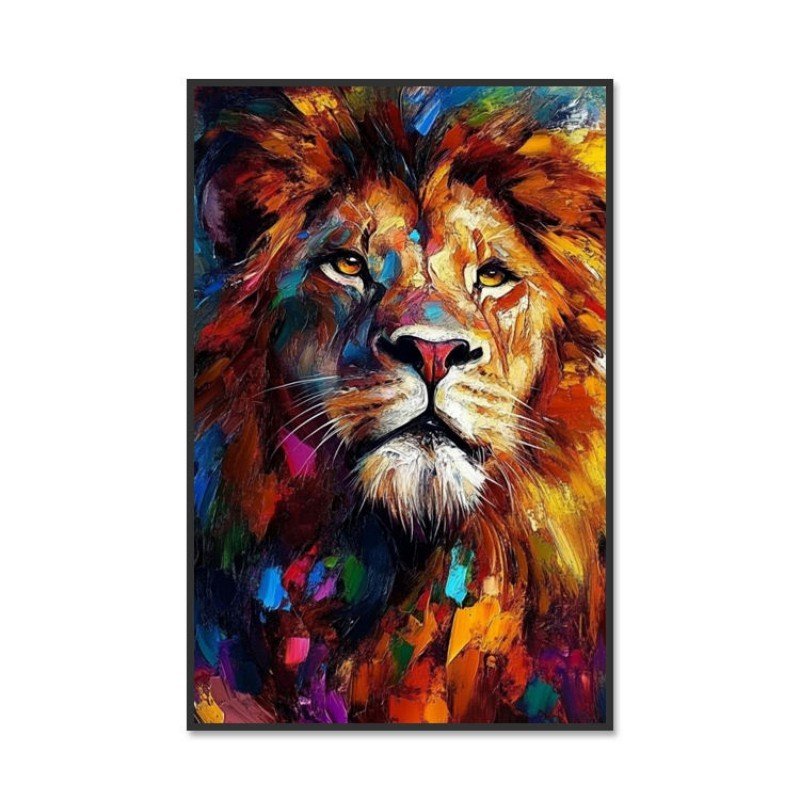 Tableau abstrait d'animal sur toile – Peinture à l'huile faite main – Lion coloré – Art mural moderne et élégant – Décoration pour salon - Image 6