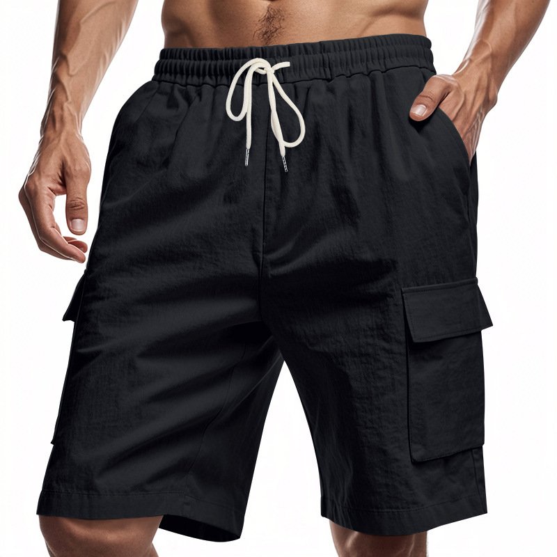 Short de sport et loisirs ample en lin uni avec cordon de serrage - Image 10