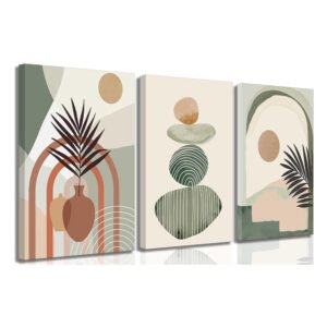 Lot de 3 toiles décoratives style bohème, tendues et encadrées, prêtes à accrocher (dimensions : 12 x 16 pouces)