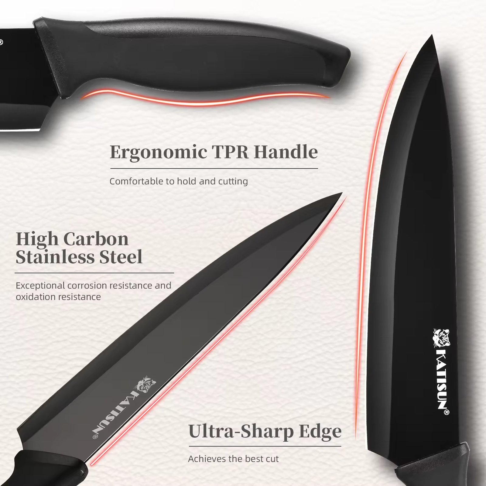 Ensemble de 15 couteaux de cuisine avec aiguiseur intégré - Lames en acier au carbone et manches ergonomiques - Image 4
