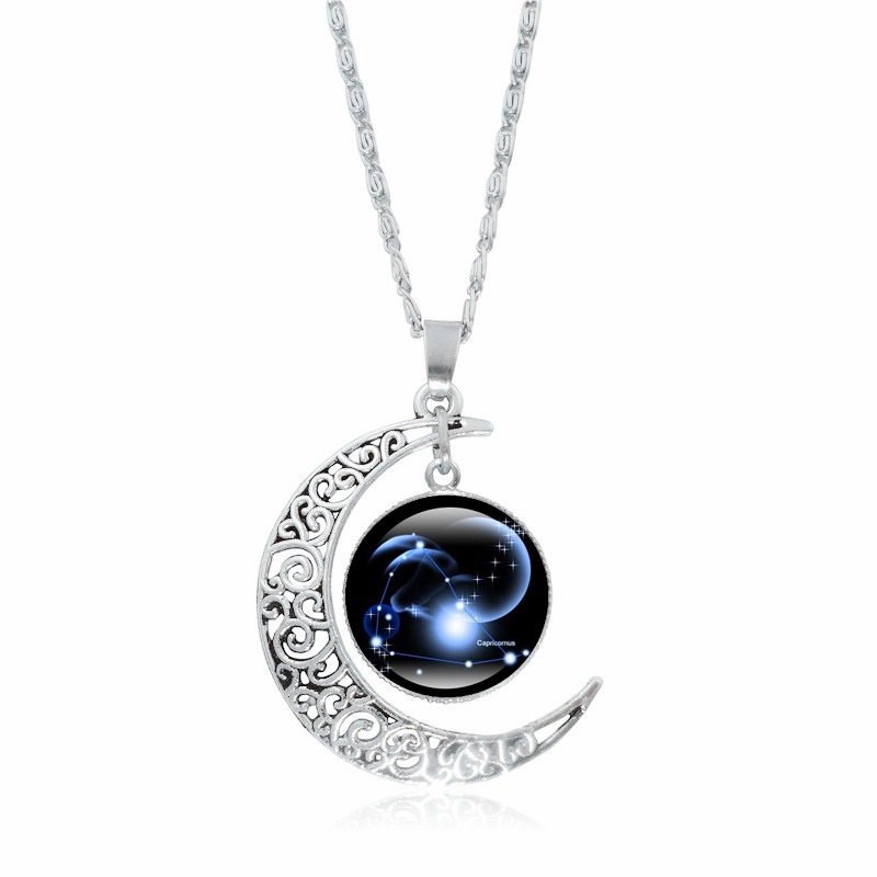 Collier ras du cou lumineux Zodiac Time Gem pour femme, pendentif lune argenté simple - Image 11