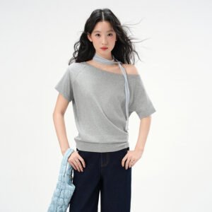 T-shirt sans manches pour femme à encolure asymétrique et coupe ample