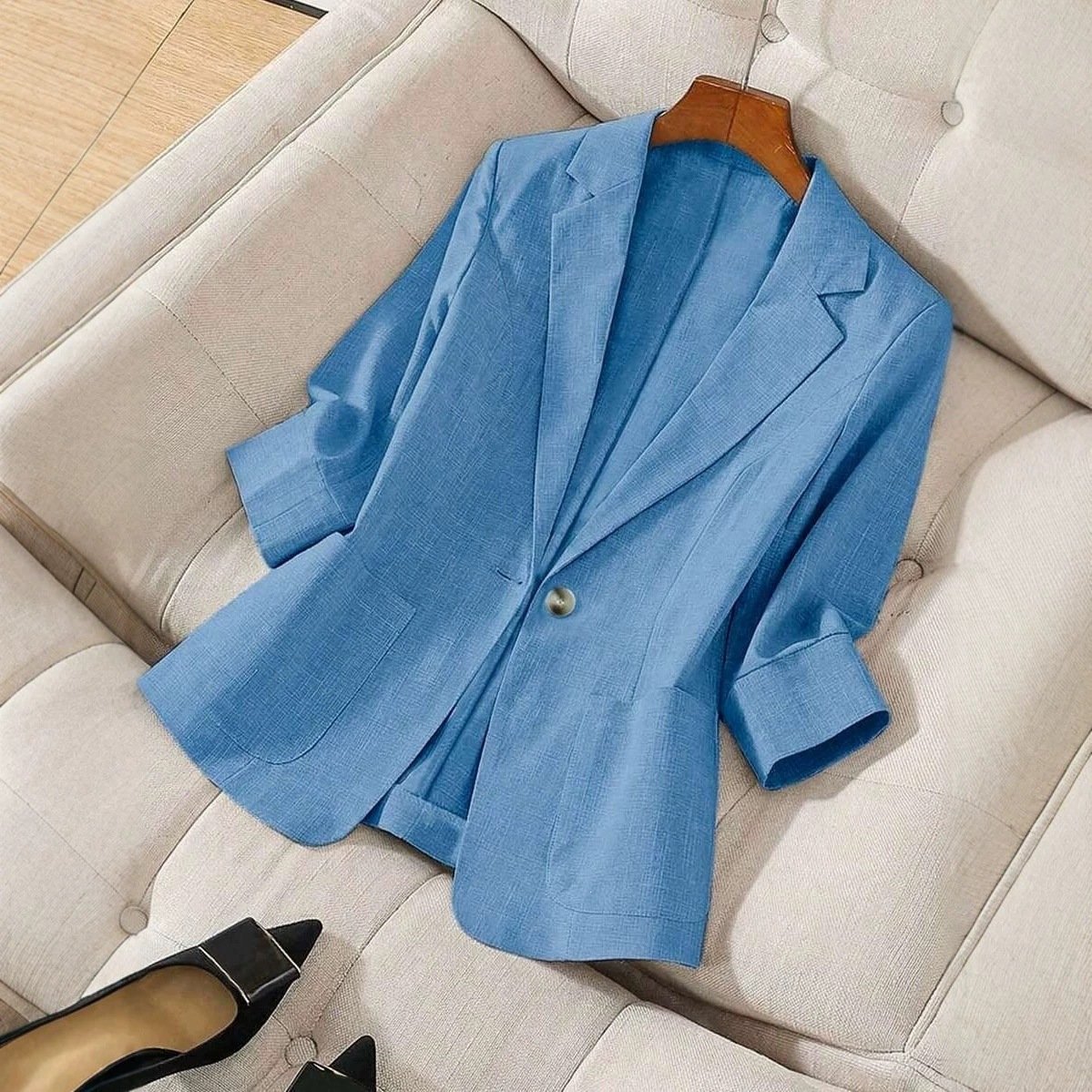 Petite veste de tailleur unie pour femme avec poches - Image 9
