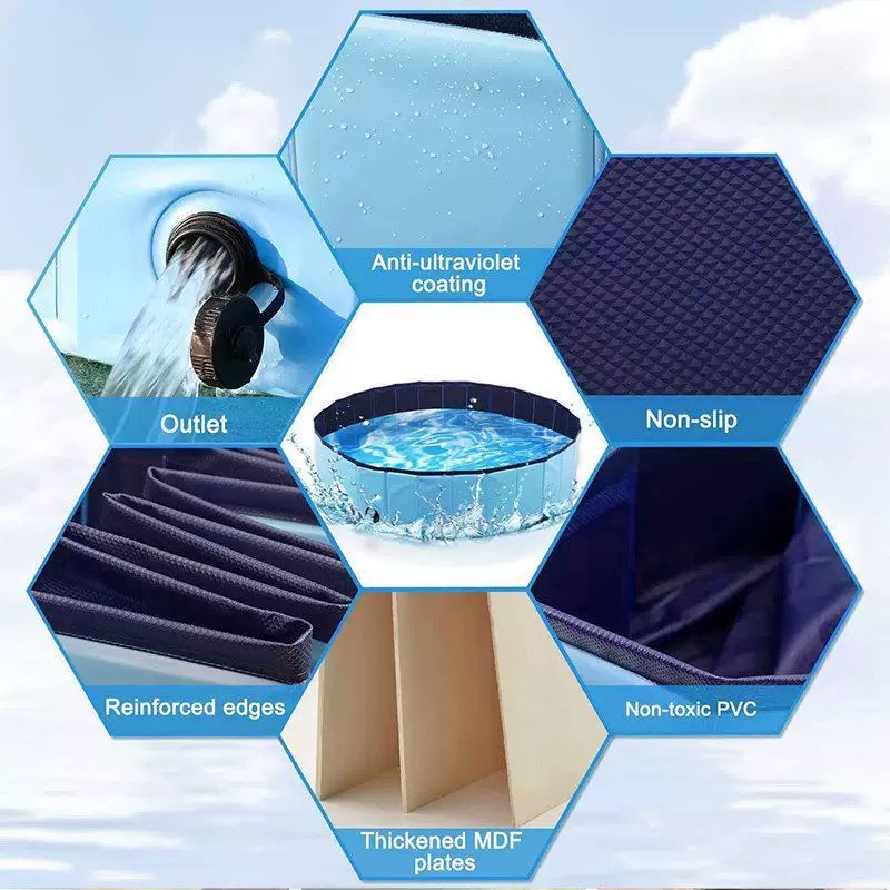 Piscine portable pour chiens – Baignoire pliable pour animaux avec bonde de vidange, piscine extérieure pour chiots pour s'amuser dans l'eau et se lav - Image 5