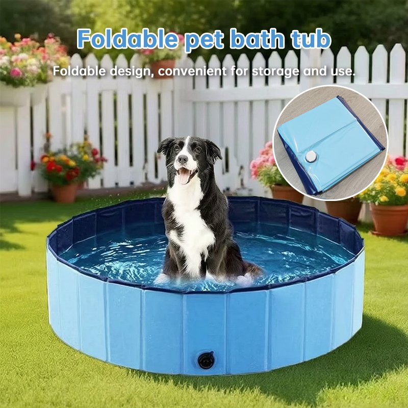 Piscine portable pour chiens – Baignoire pliable pour animaux avec bonde de vidange, piscine extérieure pour chiots pour s'amuser dans l'eau et se lav - Image 7