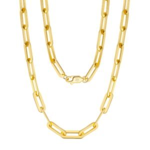 Collier chaîne à maillons rectangulaires (type « trombone ») en argent sterling 925 plaqué or, fabriqué en Italie – Un bijou d'exception
