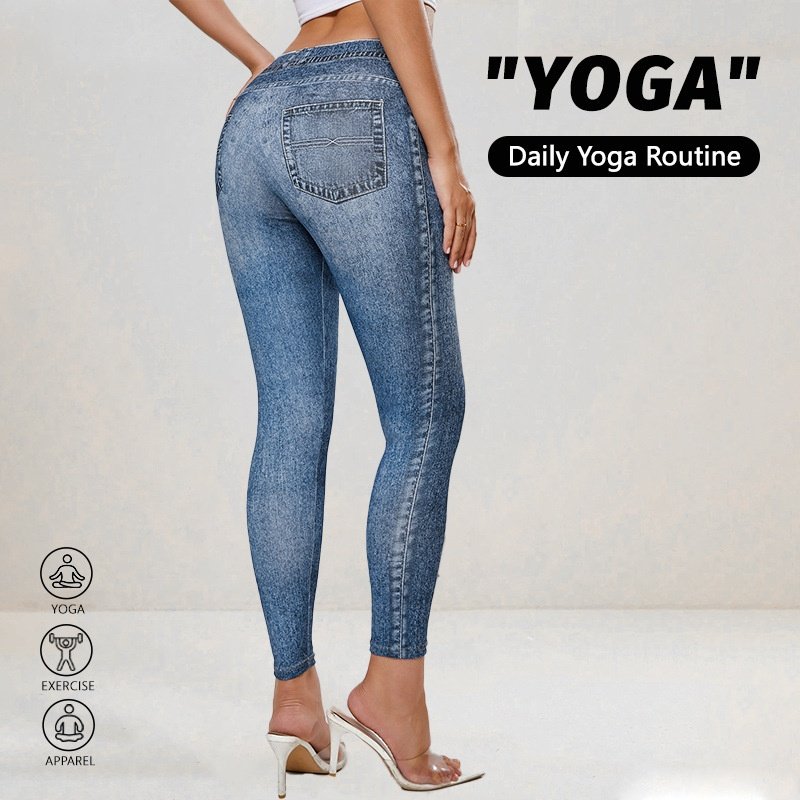 Leggings rétro effet jean ultra-extensibles, pantalon de yoga push-up, pantalon de yoga style denim, tenue de fitness pour femme - Image 3