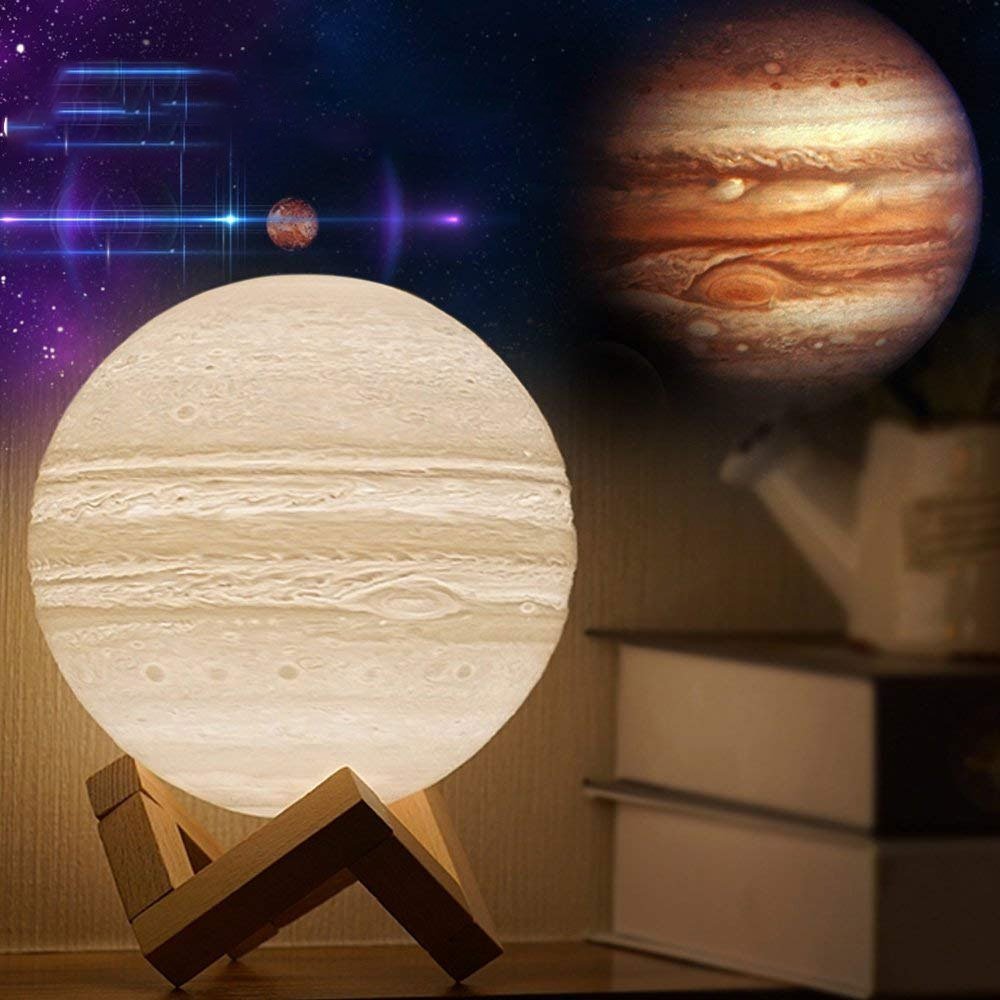 Lampe Lune imprimée en 3D – Rechargeable par USB, LED à intensité variable, interrupteur pour lumière blanc chaud/froid – Lampe Jupiter pour chambre d - Image 7
