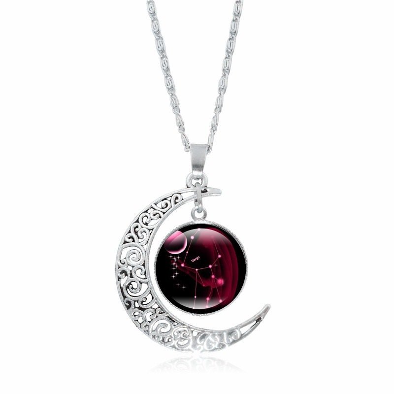 Collier ras du cou lumineux Zodiac Time Gem pour femme, pendentif lune argenté simple - Image 15