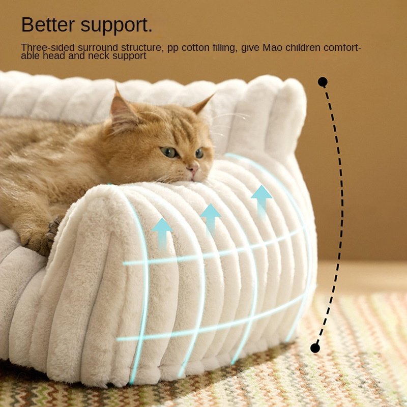 Canapé pour animaux de compagnie avec housse amovible et lavable, matelas pour animaux de compagnie toutes saisons avec lit pour chien en peluche four - Image 3