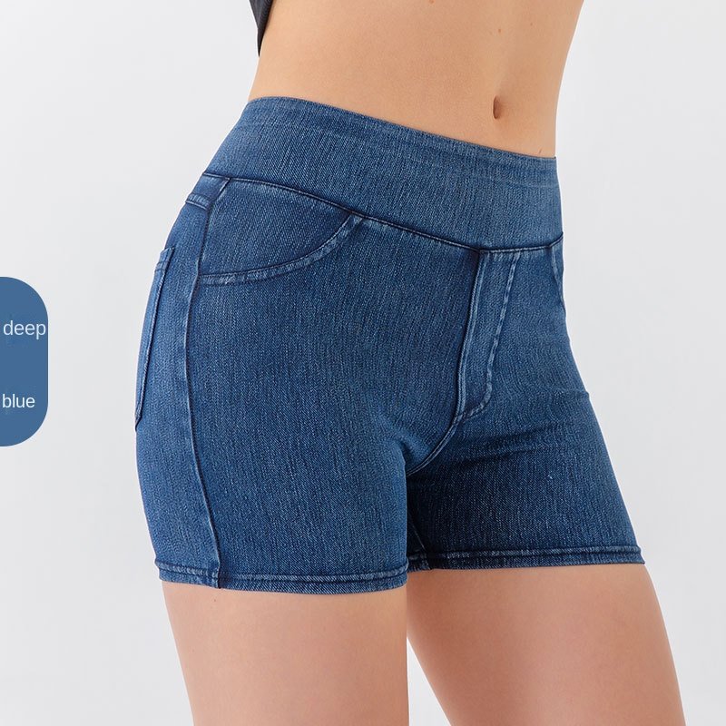 Nouveau short de yoga style jean pour femme (collection printemps/été) : taille haute, effet push-up, grande élasticité, coupe amincissante avec compr - Image 9