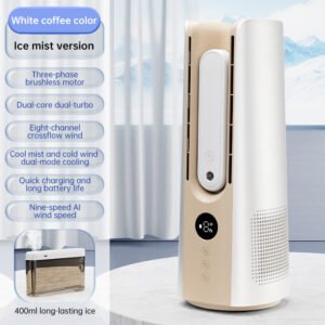 Ventilateur tour portable 2025 – 6 vitesses, brumisateur, sans pales, pour chambre/salon/bureau