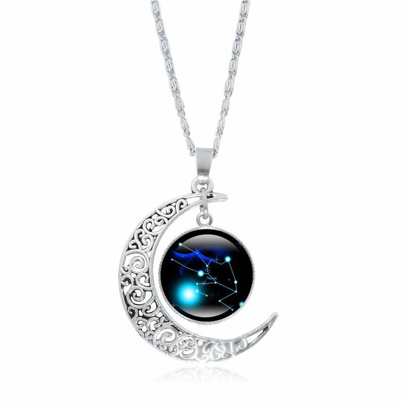 Collier ras du cou lumineux Zodiac Time Gem pour femme, pendentif lune argenté simple - Image 14