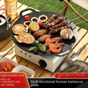 Plaque de cuisson et grill pour barbecue et camping (style coréen) – Plaque en fonte avec revêtement effet pierre pour viande – Appareil de cuisson do