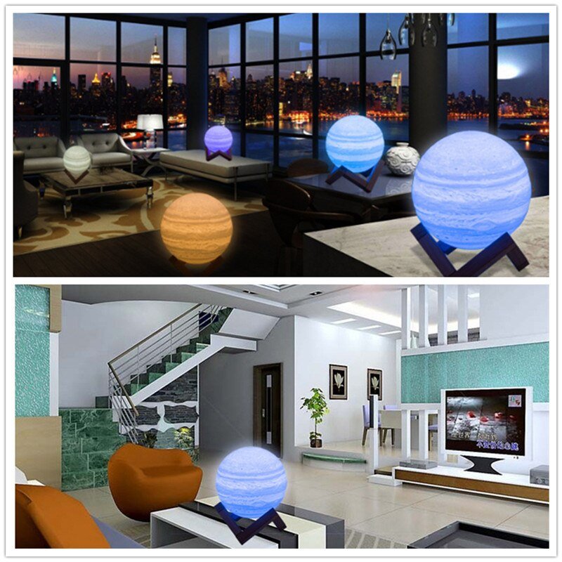 Lampe Lune imprimée en 3D – Rechargeable par USB, LED à intensité variable, interrupteur pour lumière blanc chaud/froid – Lampe Jupiter pour chambre d - Image 6