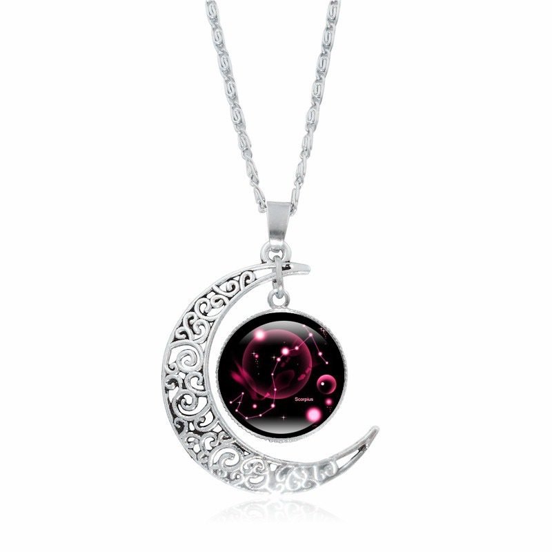 Collier ras du cou lumineux Zodiac Time Gem pour femme, pendentif lune argenté simple - Image 17