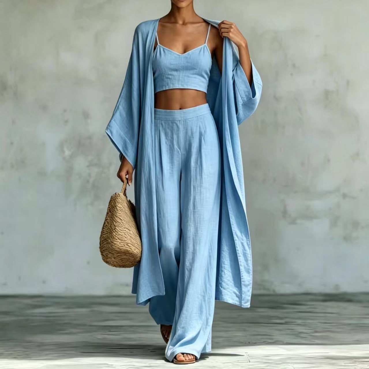 Ensemble composé d'un gilet ample et d'un pantalon taille haute à jambes larges - Image 4