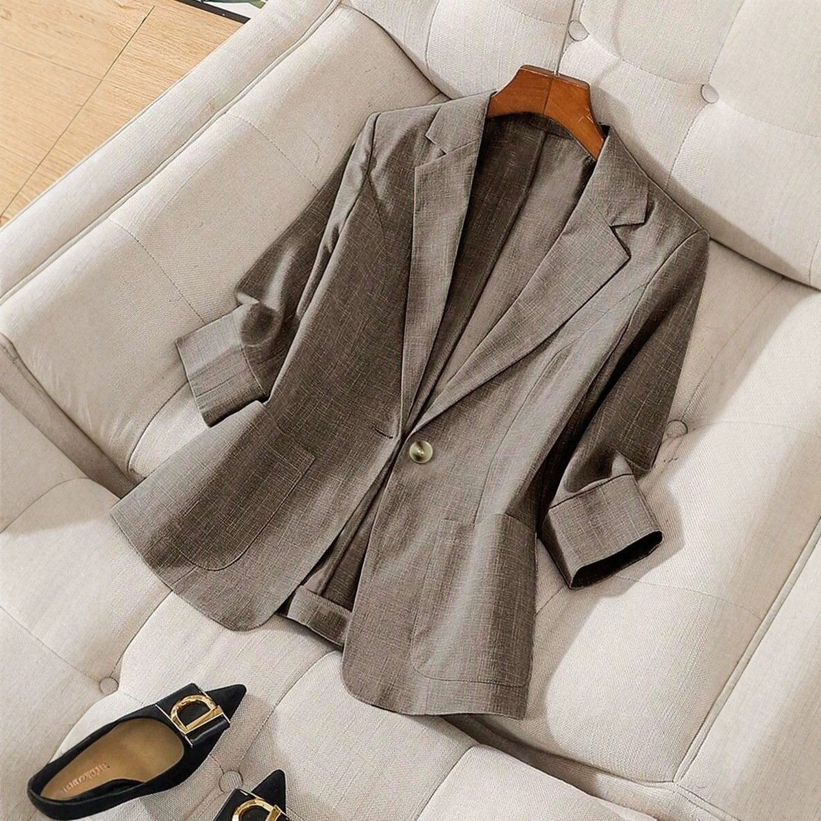 Petite veste de tailleur unie pour femme avec poches - Image 7