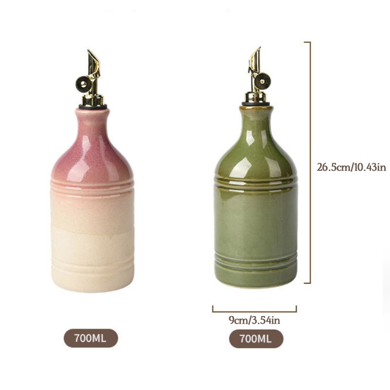 Bouteille d'huile d'olive rétro européenne en céramique verte avec bec verseur en acier inoxydable – Distributeur de condiments et de rangement vintag - Image 10