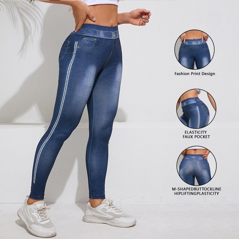 Leggings rétro effet jean ultra-extensibles, pantalon de yoga push-up, pantalon de yoga style denim, tenue de fitness pour femme - Image 5