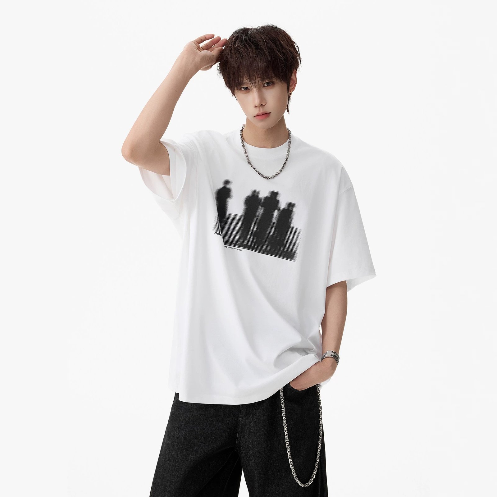 T-shirt blanc à manches courtes et imprimé pour homme - Image 6
