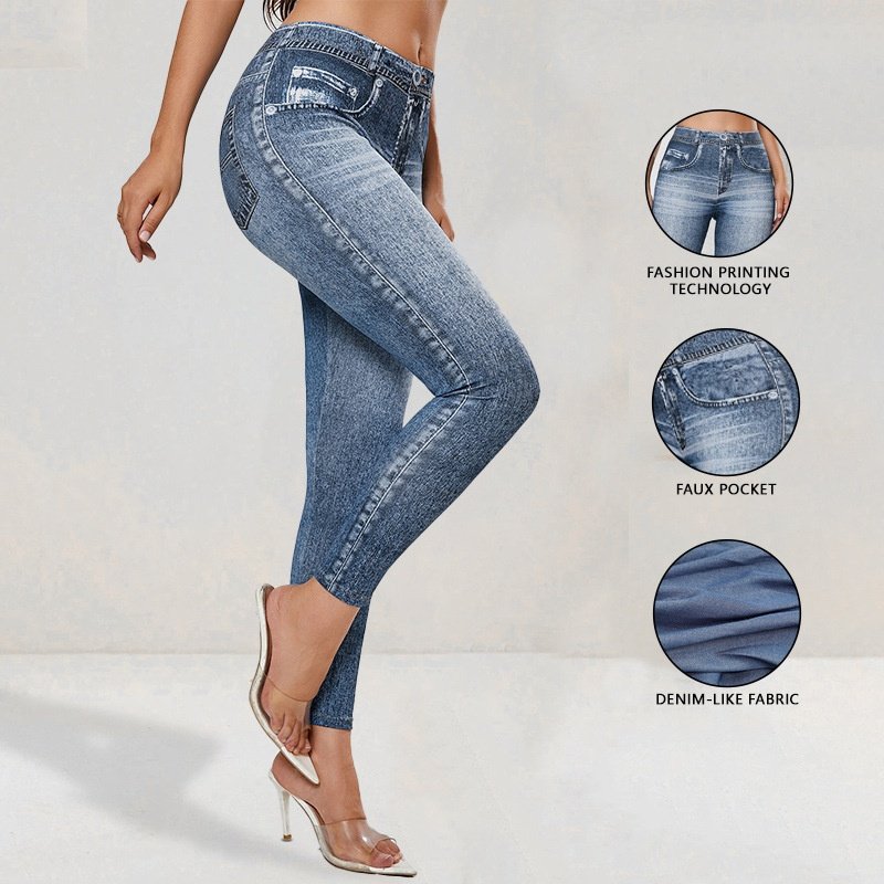 Leggings rétro effet jean ultra-extensibles, pantalon de yoga push-up, pantalon de yoga style denim, tenue de fitness pour femme - Image 2
