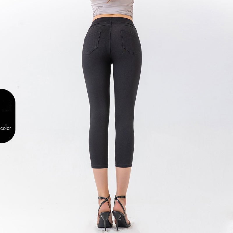Pantalon corsaire de yoga en jean pour femme – Taille basse, coupe ajustée, taille haute extensible avec effet gainant (ventre plat) – Pantalon de fit - Image 7