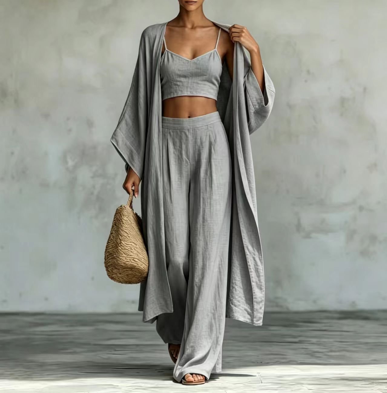 Ensemble composé d'un gilet ample et d'un pantalon taille haute à jambes larges - Image 8