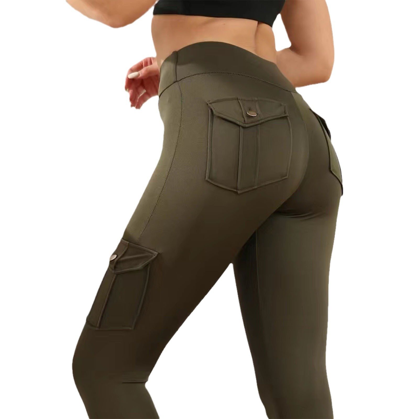 Pantalon cargo ajusté style patchwork pour le running, le fitness et le yoga - Image 2