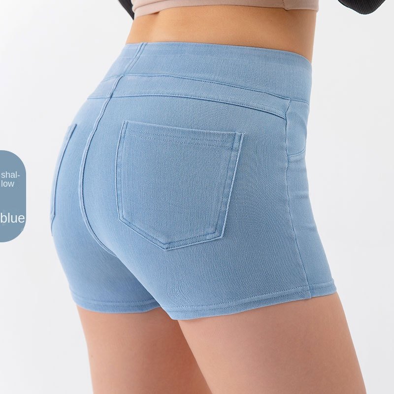 Nouveau short de yoga style jean pour femme (collection printemps/été) : taille haute, effet push-up, grande élasticité, coupe amincissante avec compr - Image 5