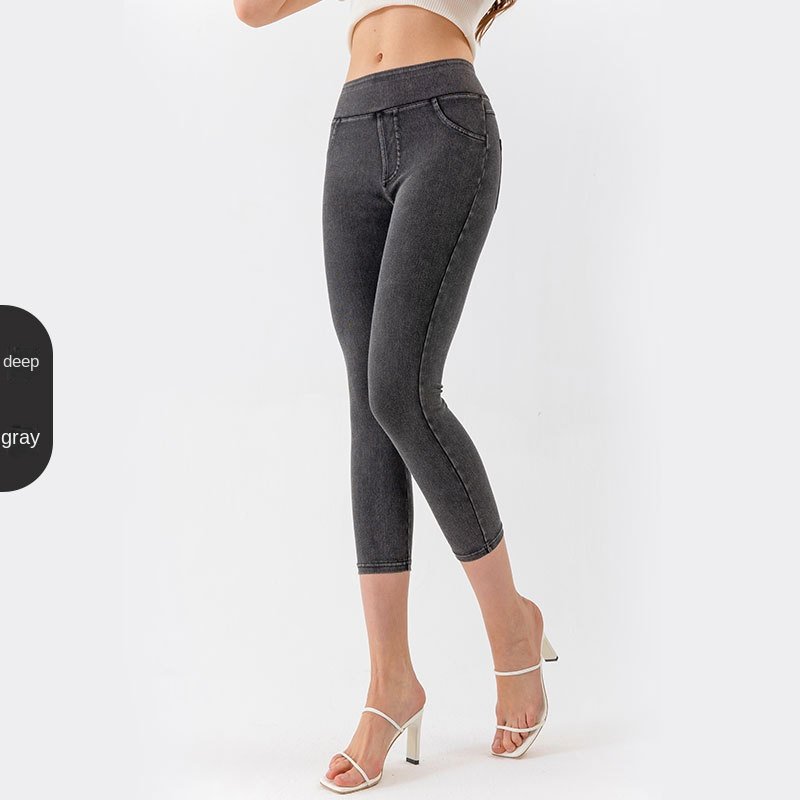 Pantalon corsaire de yoga en jean pour femme – Taille basse, coupe ajustée, taille haute extensible avec effet gainant (ventre plat) – Pantalon de fit - Image 4