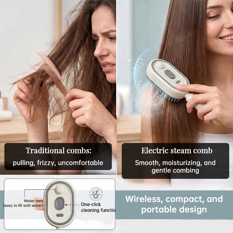 Brosse à cheveux électrique vapeur avec brumisateur, peigne lissant ionique pour moins de casse et sans résidus, outil de coiffage pour des cheveux l - Image 8