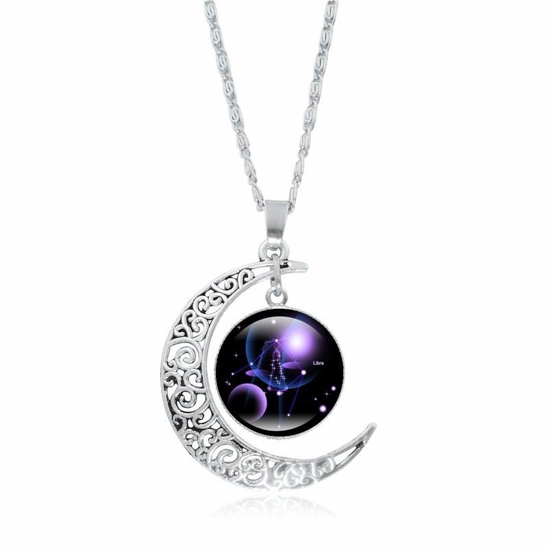 Collier ras du cou lumineux Zodiac Time Gem pour femme, pendentif lune argenté simple - Image 6