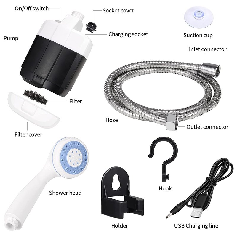 Pompe de douche portable rechargeable par USB | Kit de douche pour camping et plein air | Équipement de lavage pour voiture et animaux - Image 6
