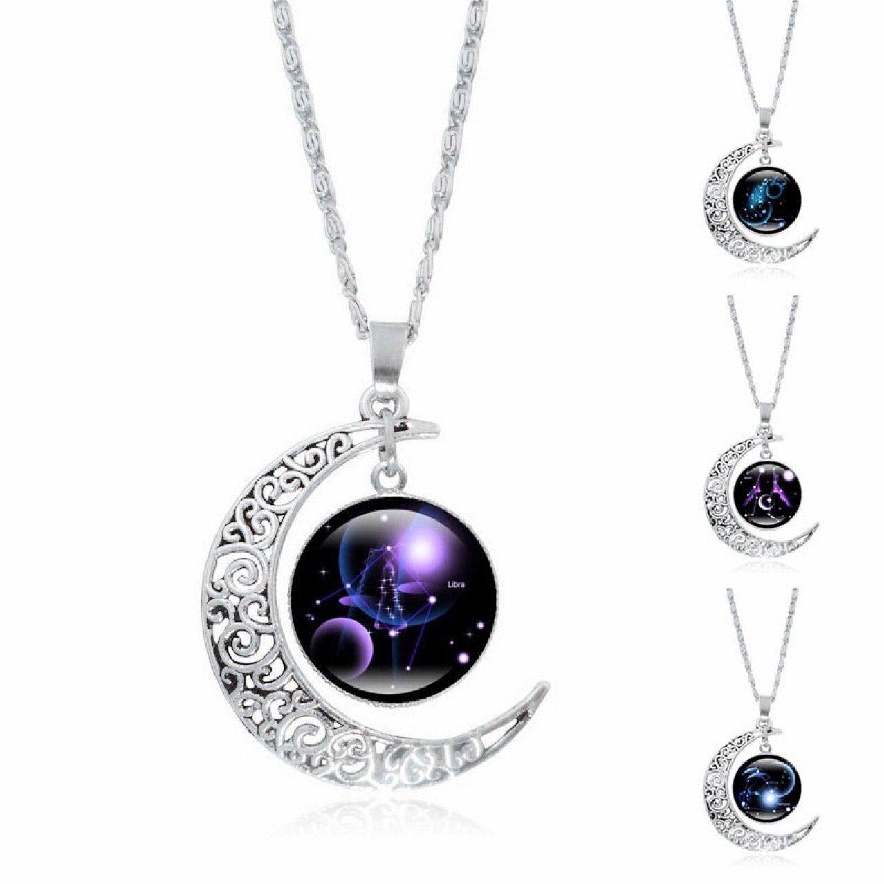 Collier ras du cou lumineux Zodiac Time Gem pour femme, pendentif lune argenté simple