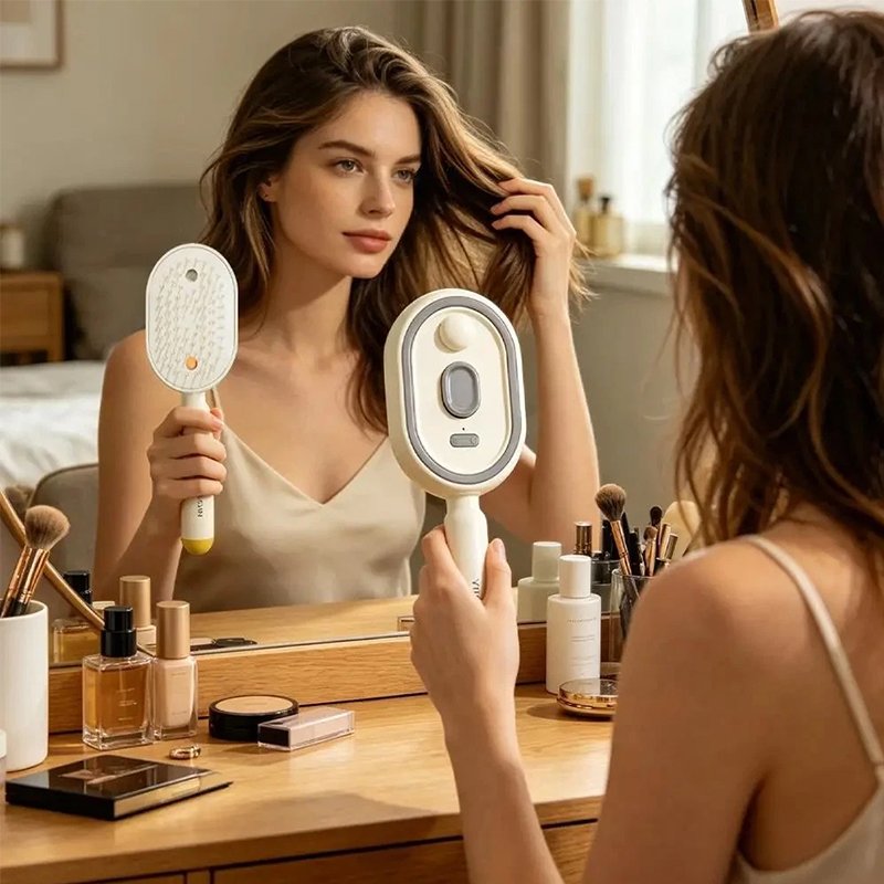 Brosse à cheveux électrique vapeur avec brumisateur, peigne lissant ionique pour moins de casse et sans résidus, outil de coiffage pour des cheveux l - Image 4