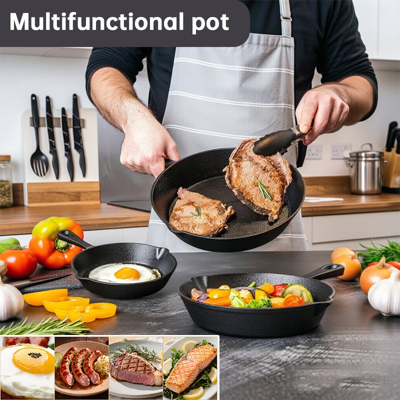 Ensemble de 4 poêles en fonte antiadhésives pour induction, poêle à œufs et à crêpes - Image 8