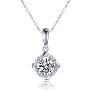Collier en argent sterling S925 avec moissanite 1 ct (qualité D-VVS1), pendentif torsadé, chaîne plaquée platine (40 et 45 cm), livré dans un coffret cadeau avec certificat GRA.