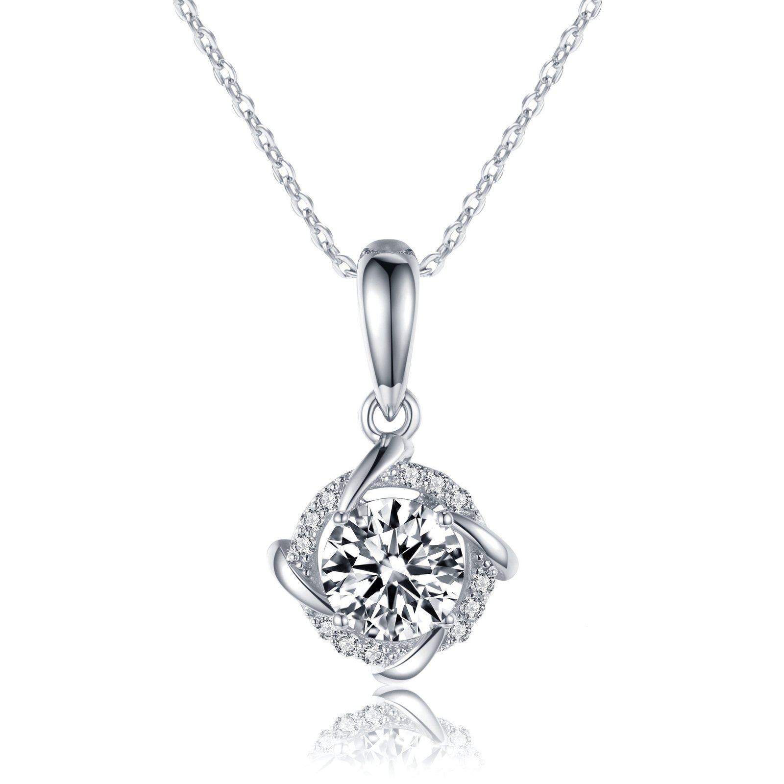 Collier en argent sterling S925 avec moissanite 1 ct (qualité D-VVS1), pendentif torsadé, chaîne plaquée platine (40 et 45 cm), livré dans un coffret cadeau avec certificat GRA.