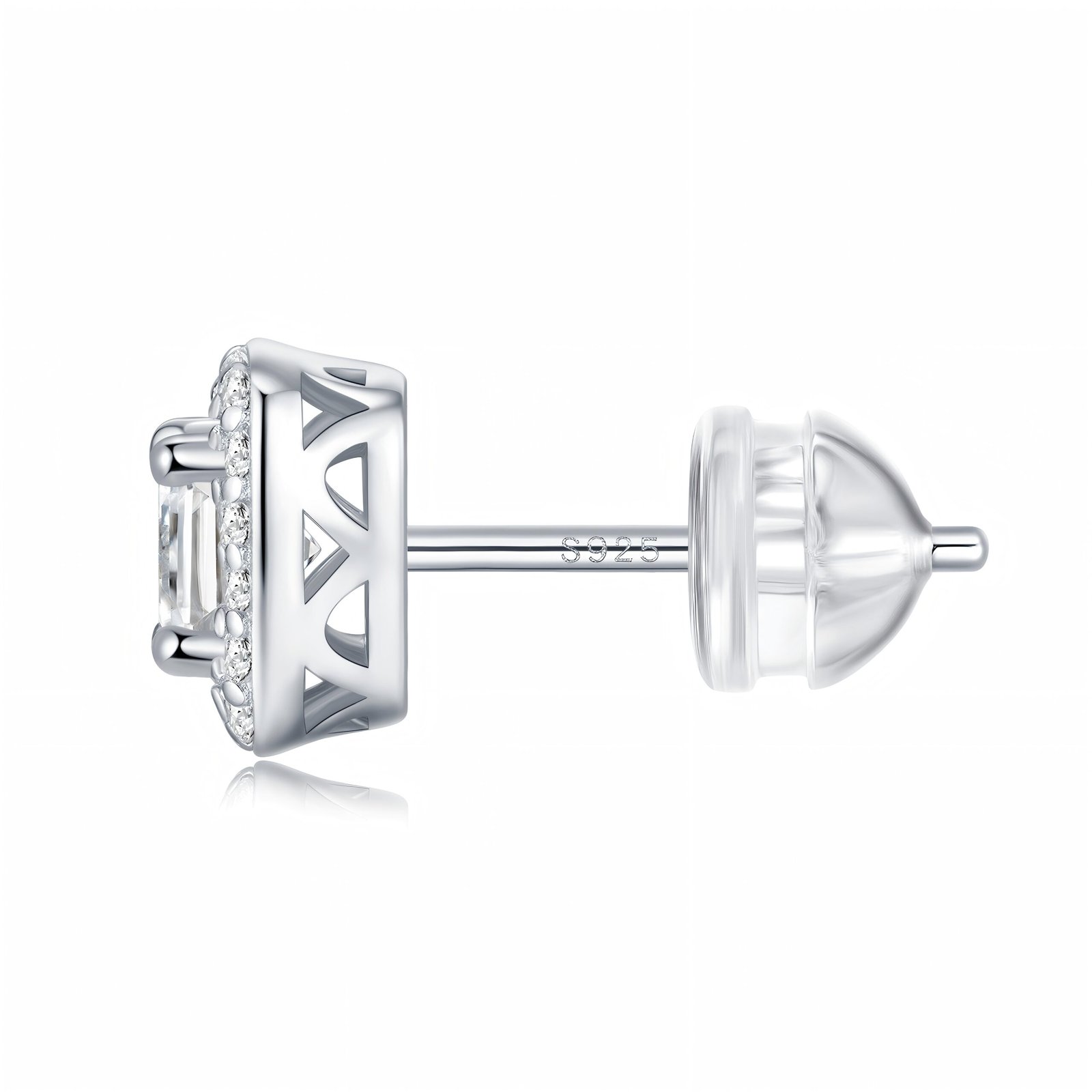 Boucles d'oreilles puces en argent sterling S925 avec moissanite 3 carats (qualité D-VVS1), modèle halo coussin plaqué platine, livrées avec certificat GRA et coffret cadeau. - Image 3