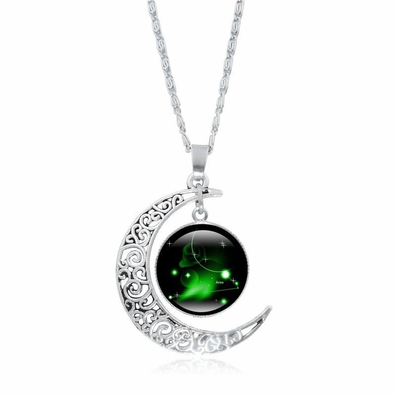 Collier ras du cou lumineux Zodiac Time Gem pour femme, pendentif lune argenté simple - Image 16