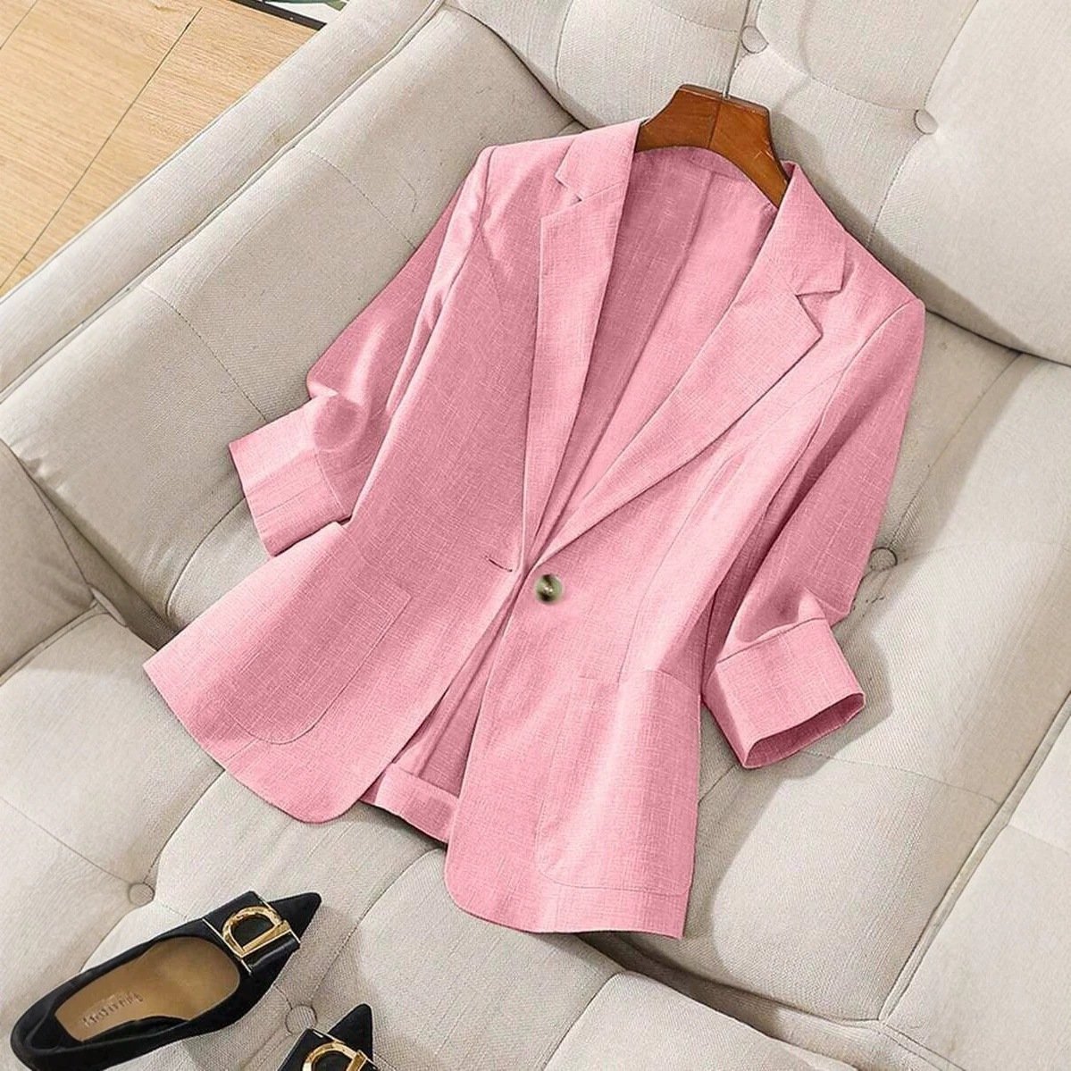 Petite veste de tailleur unie pour femme avec poches - Image 4